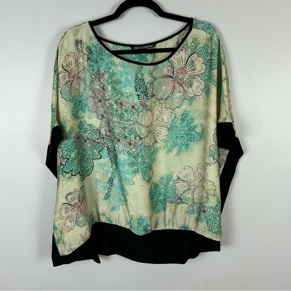 Zac & Rachel Floral Print Women's Top - Green and Black Size Large - Picture 2 of 8